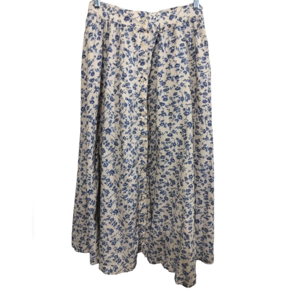 SK109)Lauren Ralph Lauren A-Line Floral Prints Button Cotton Long Skirts Size 10